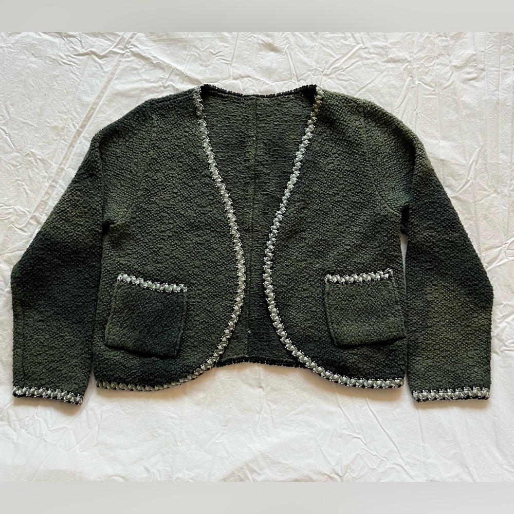 IWANCIW Cardigan Women Size‎ M/L Green Tie Dye Fineware One Of A Kind Knit
